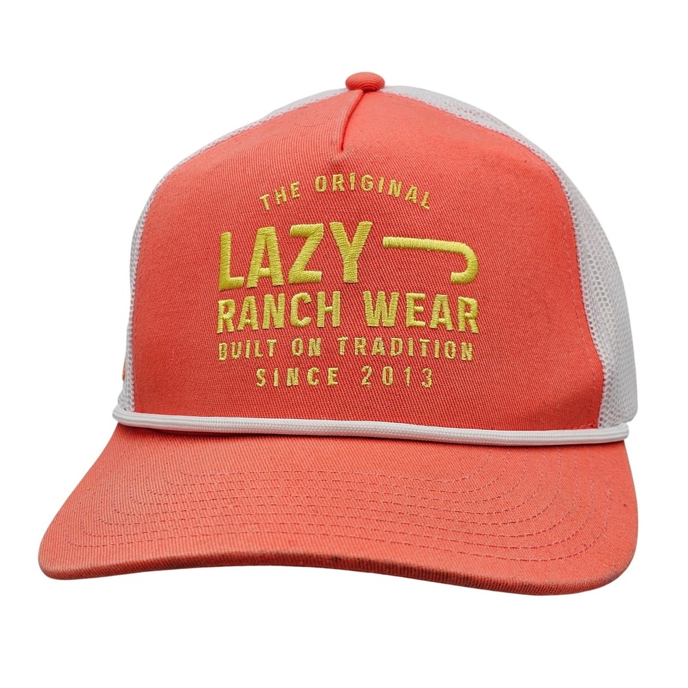 Lazy Ranch‎ Wear Trucker Hat Salmon Coral Pink White Mesh Snapback Cap Rope OSFM